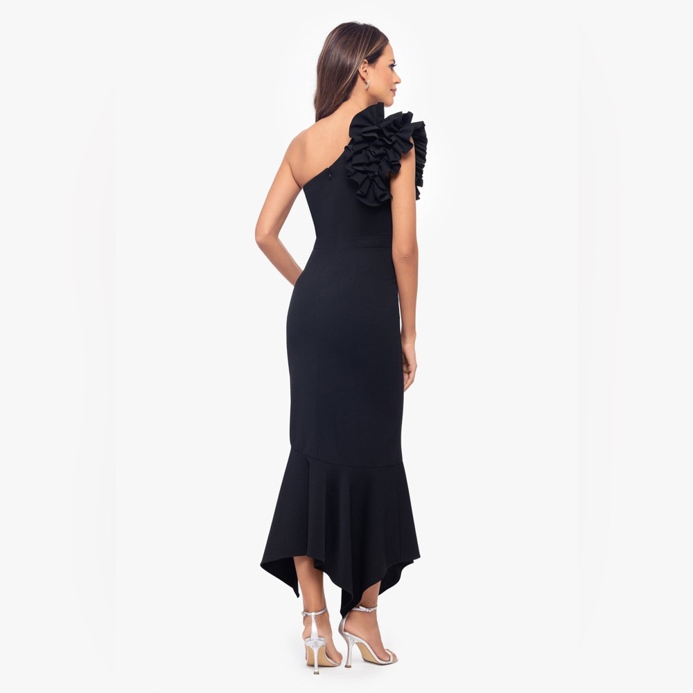 Xscape Black One-Shoulder High-Low Ruffle Dress - Picture 3 of 14